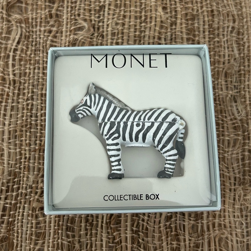 Vintage Monet Collectible Zebra Enamel Trinket Box. New In Box.